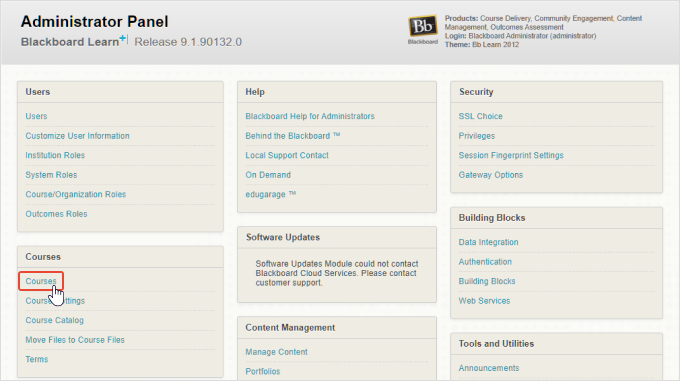 Courses in the Administrator Panel in Blackboard